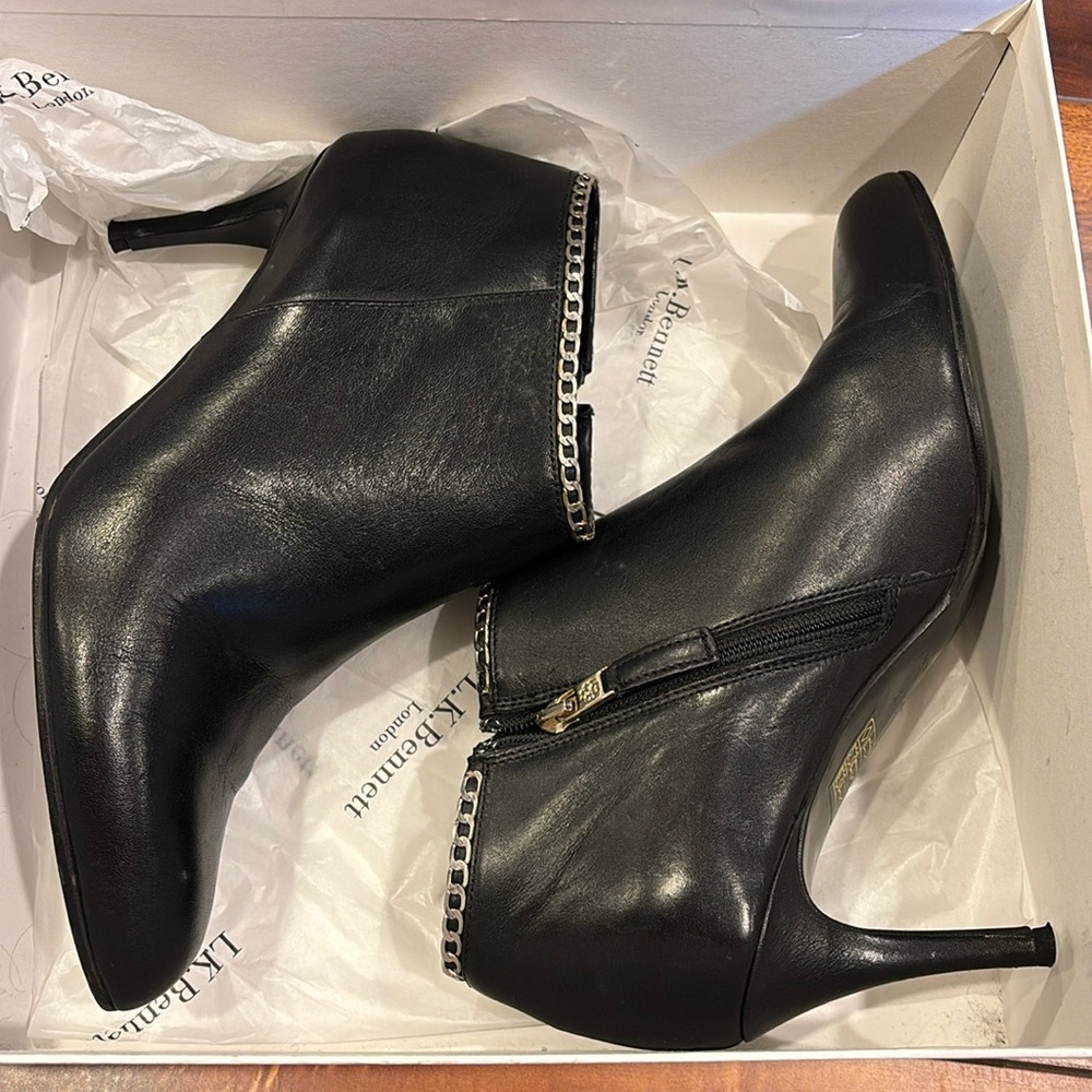 L. K. Bennett Black Leather Calf Ankle Boot 39.5
